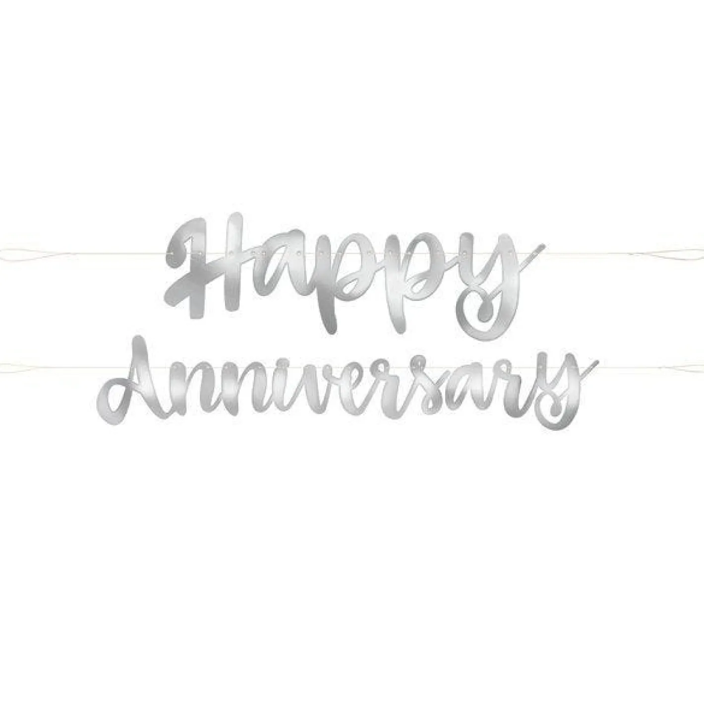 Happy Anniversary Silver Paper Banner - 1.8M<Party Delights Online