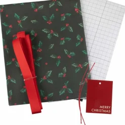 Party Delights Gift Wrapping<Holly Wrapping Paper With Gift Tags & Ribbon - 2 Sheets (50Cm X 70Cm)