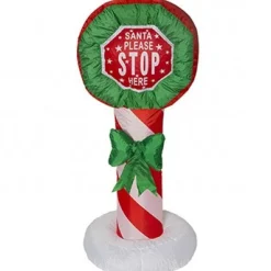 Party Delights Outdoor Decorations<Inflatable Light Up Santa Stop Here Sign - 1.2M