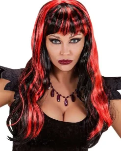 Women's Party Delights Women's<Long Black & Red Wig