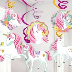 Magical Unicorn Hanging Swirls (12Pk)<Party Delights Sale
