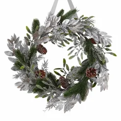 Party Delights Wreaths & Garlands<Mistletoe, Pine Cone & Silver Foliage Christmas Wreath - 40Cm