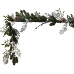 Mistletoe, Pine Cones & Silver Foliage Garland - 1.8M<Party Delights Discount