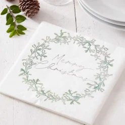 Party Delights Tableware<Mistletoe Weath Merry Christmas Paper Napkins - 33Cm (16Pk)