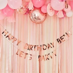 Mix It Up Rose Gold Personalised 'Happy Birthday' Paper Banner - 4M<Party Delights Sale