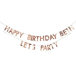 Mix It Up Rose Gold Personalised 'Happy Birthday' Paper Banner - 4M<Party Delights Sale