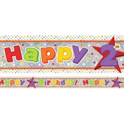Multi Coloured 'Happy 2Nd Birthday' Holographic Foil Banner - 2.7M<Party Delights Sale