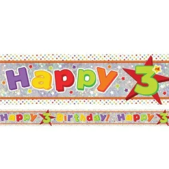 Multi Coloured 'Happy 3Rd Birthday' Holographic Foil Banner - 2.7M<Party Delights Sale