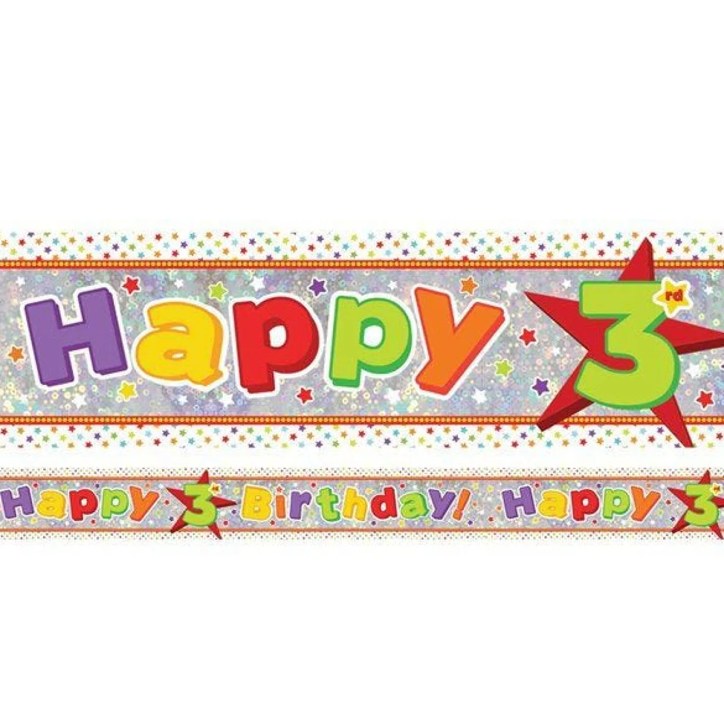 Multi Coloured 'Happy 3Rd Birthday' Holographic Foil Banner - 2.7M<Party Delights Sale