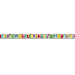 Multi Coloured 'Happy 10Th Birthday' Holographic Foil Banner - 2.6M<Party Delights Online
