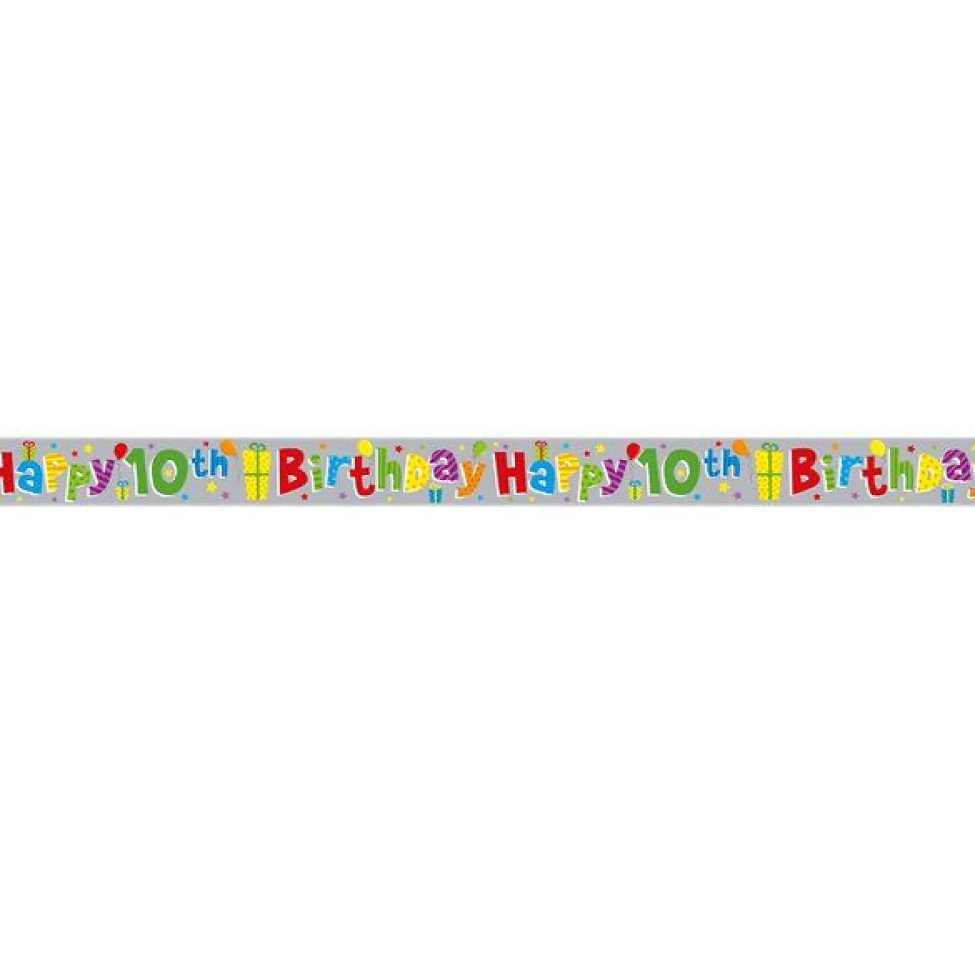 Multi Coloured 'Happy 10Th Birthday' Holographic Foil Banner - 2.6M<Party Delights Online