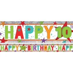 Multi Coloured 'Happy 10Th Birthday' Holographic Foil Banner - 2.7M<Party Delights Best