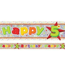Multi Coloured 'Happy 5Th Birthday' Holographic Foil Banner - 2.7M<Party Delights Outlet