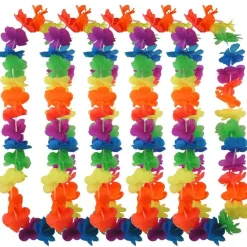 Multi Neon Rainbow Hawaiian Lei - 24 Pack<Party Delights