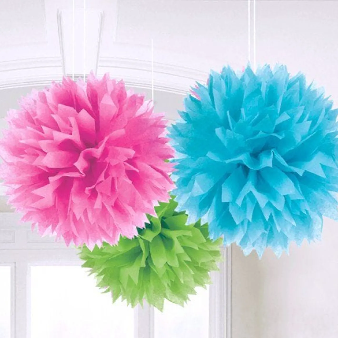 Multicoloured Pom Pom Decorations - 40Cm (3Pk)<Party Delights Discount