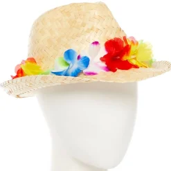 Natural Straw Hat With Flower Band<Party Delights New
