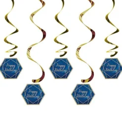Navy & Gold Geode 'Happy Birthday' Hanging Swirls (5Pk)<Party Delights Best