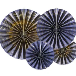 Navy Blue & Gold Mix Fan Decorations (4Pk)<Party Delights