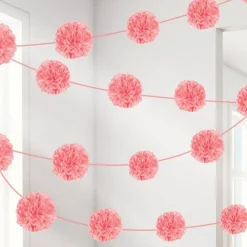 New Pink Pom Pom Garland - 3.7M X 2 Pieces (2Pk)<Party Delights