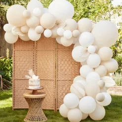 Nude & White Balloon Arch With Paper Fans - 80 Balloons<Party Delights Best