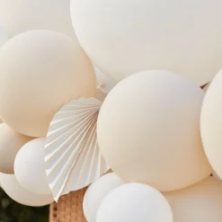 Nude & White Balloon Arch With Paper Fans - 80 Balloons<Party Delights Best