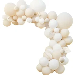 Nude & White Balloon Arch With Paper Fans - 80 Balloons<Party Delights Best