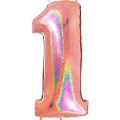 Number 1 Glitter Rose Gold Foil Balloon - 40"<Party Delights Hot