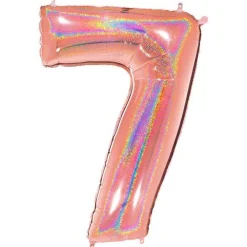 Number 7 Glitter Rose Gold Foil Balloon - 40"<Party Delights Online
