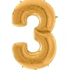 Number 3 Gold Foil Balloon - 64"<Party Delights Outlet