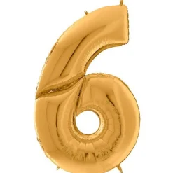 Number 6 Gold Foil Balloon - 64"<Party Delights Clearance