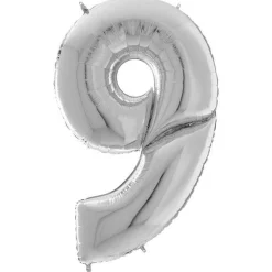 Number 9 Silver Foil Balloon - 64"<Party Delights Outlet