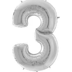 Number 3 Silver Foil Balloon - 64"<Party Delights Discount