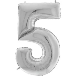 Number 5 Silver Foil Balloon - 64"<Party Delights Best