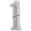 Number 1 Silver Foil Balloon - 64"<Party Delights Online