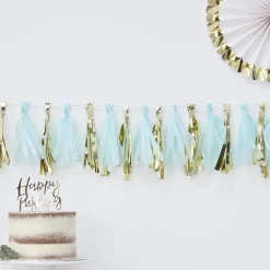 Oh Baby Blue & Gold Tassel Garland - 2M (16Pk)<Party Delights Hot