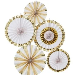 Oh Baby Gold Foiled Fan Decorations (5Pk)<Party Delights Sale