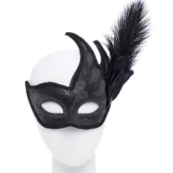 Ornate Black Masquerade Mask With Feathers<Party Delights Outlet