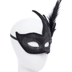 Ornate Black Masquerade Mask With Feathers<Party Delights Outlet