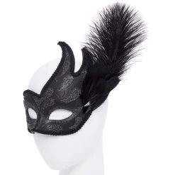 Ornate Black Masquerade Mask With Feathers<Party Delights Outlet