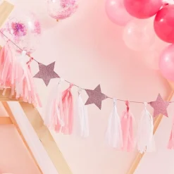 Pamper Party Pink Glitter Star Tassel Garland - 2M<Party Delights Clearance