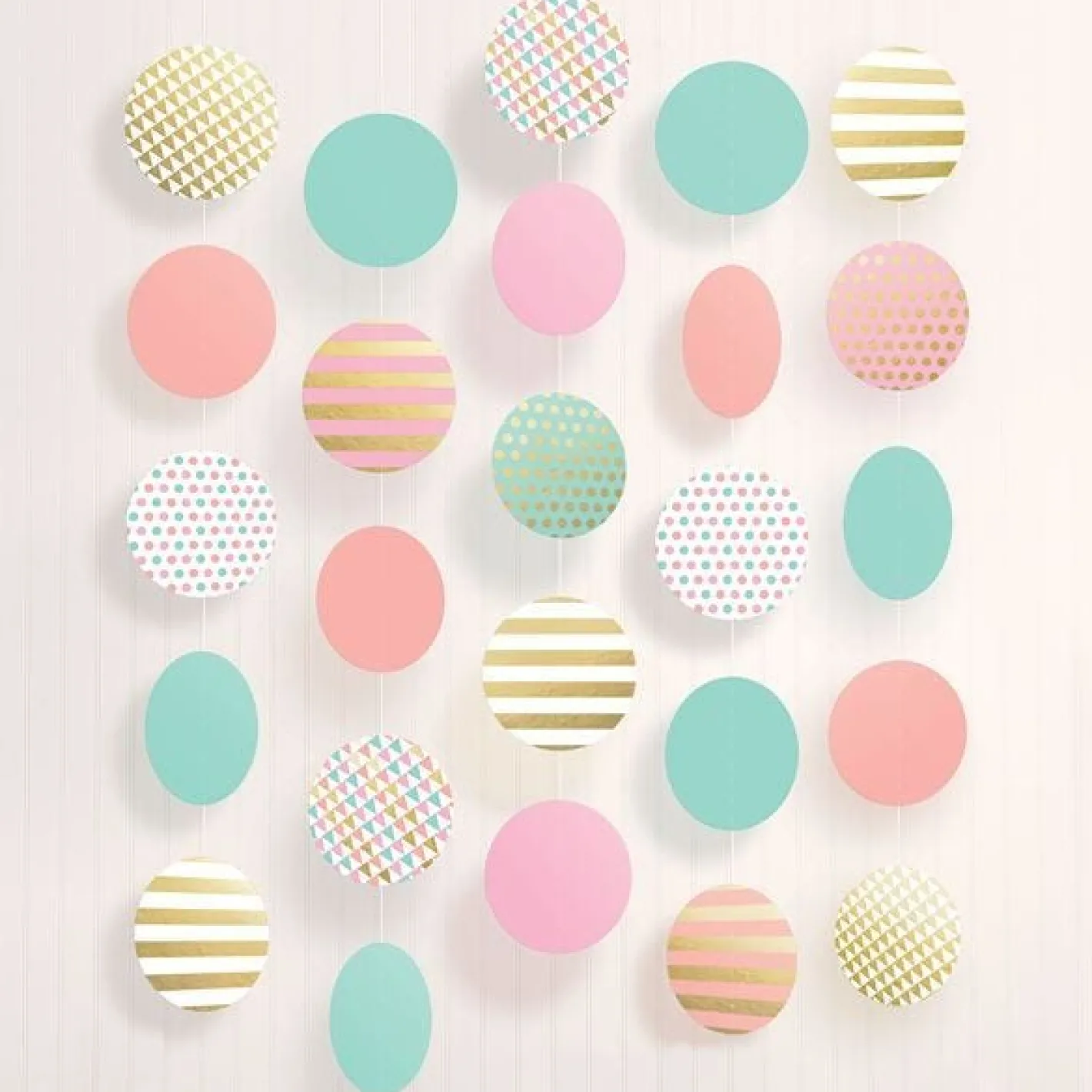 Pastel & Metallic Large Circle Hanging String Decoration (5Pk)<Party Delights