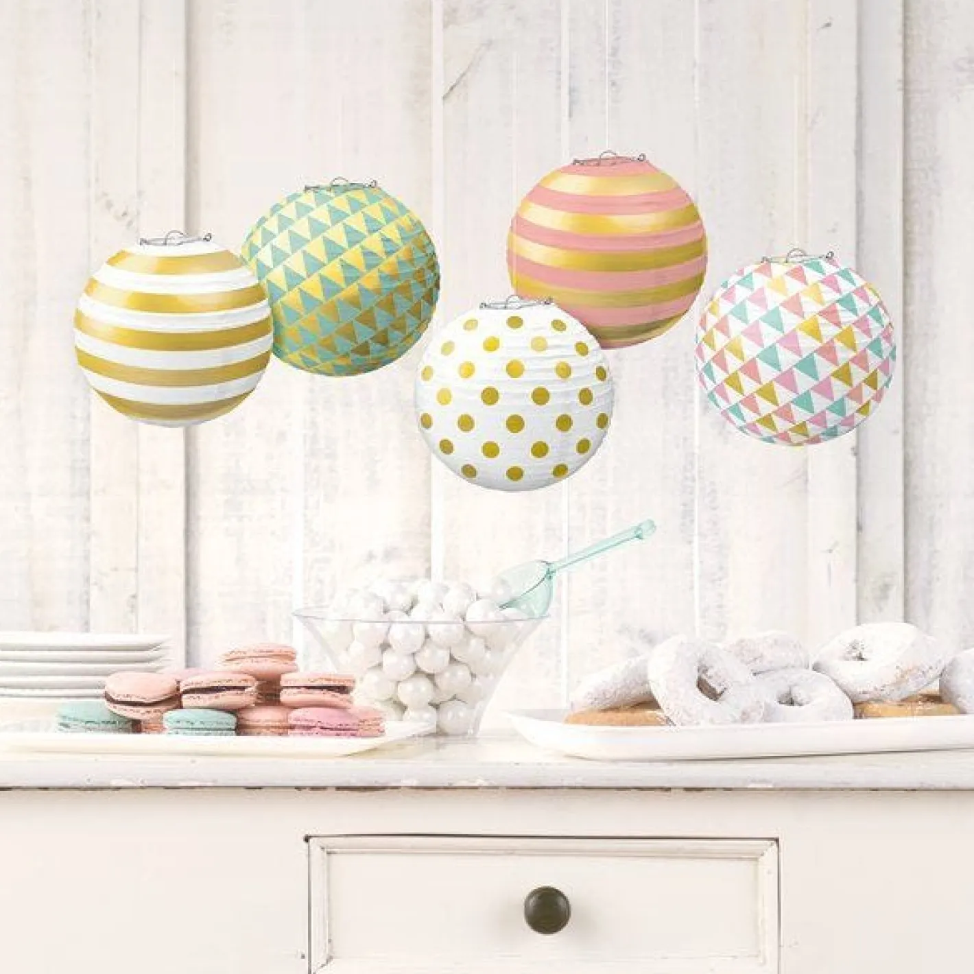 Pastel & Metallic Mini Paper Lanterns (5Pk)<Party Delights Hot