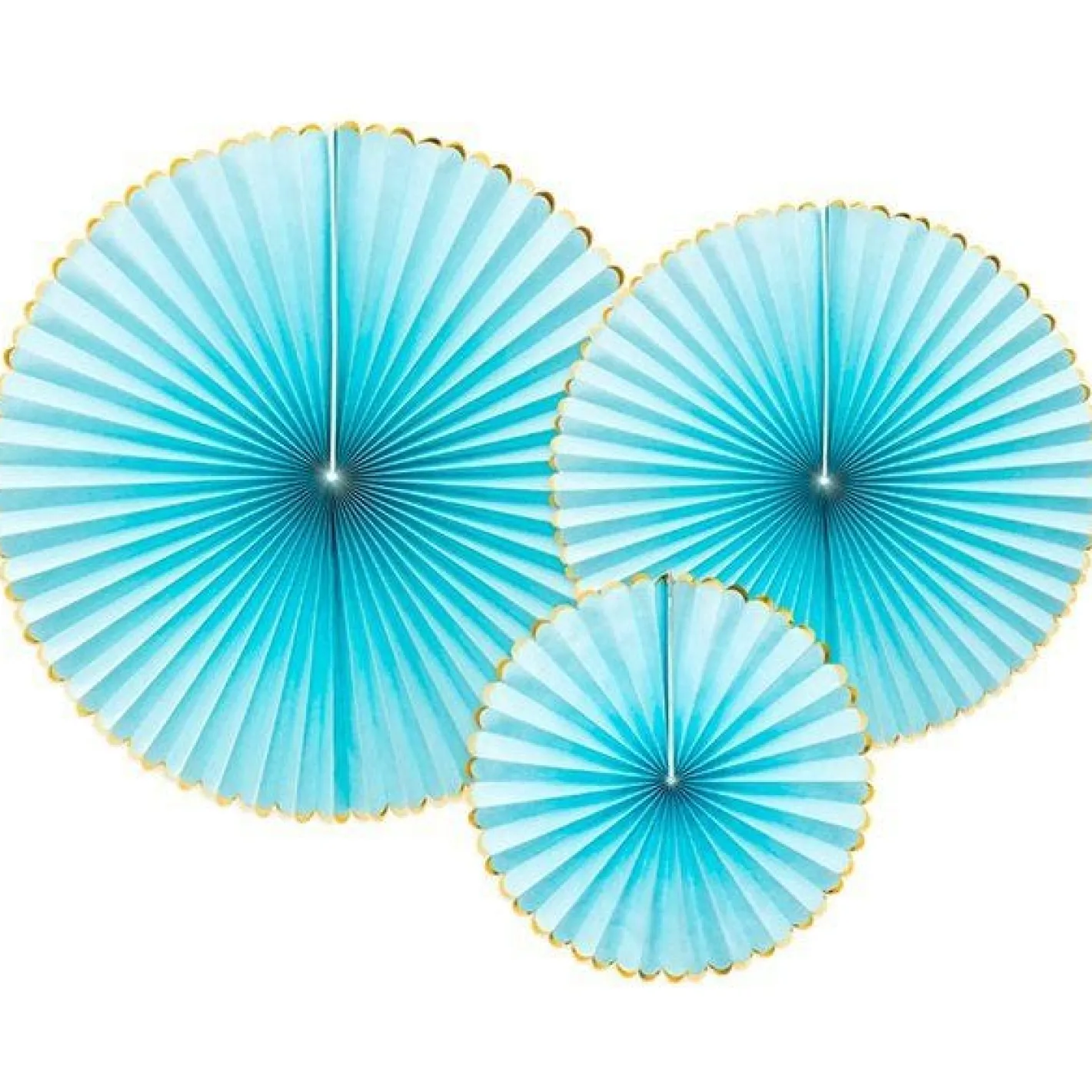 Pastel Blue & Gold Paper Fans (3Pk)<Party Delights Discount