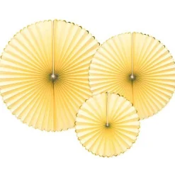 Pastel Yellow & Gold Paper Fans (3Pk)<Party Delights New