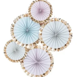 Pick & Mix Pastel Gold Foiled Pastel Fan Decorations - 38Cm (5Pk)<Party Delights