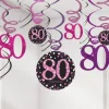 Pink Age 80 Hanging Swirls - 45Cm (12Pk)<Party Delights