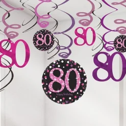 Pink Age 80 Hanging Swirls - 45Cm (12Pk)<Party Delights