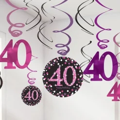Pink Age 40 Hanging Swirls - 45Cm (12Pk)<Party Delights New