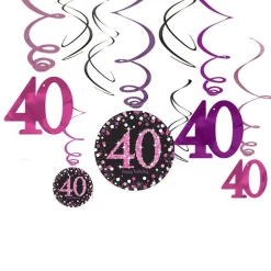 Pink Age 40 Hanging Swirls - 45Cm (12Pk)<Party Delights New
