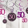 Pink Age 50 Hanging Swirls - 45Cm (12Pk)<Party Delights Discount
